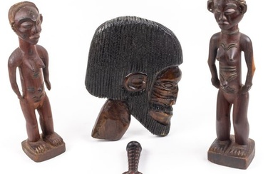 A group of four African carved wood decorative arts