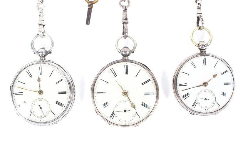 A group of three silver cased open faced Victorian pocket watches