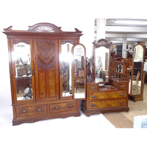 A late Victorian walnut 2-piece bedroom suite, comprising a ...