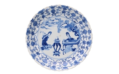 (-), A lobed blue and white porcelain deep...