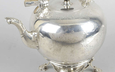 A mid-Victorian silver spirit kettle on stand.