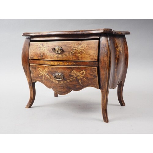 A miniature polished and grained as walnut inlaid Continenta...