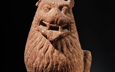 A mottled red sandstone head of a lion, Central India, Mathura, 2nd century