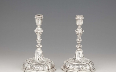 A pair of Augsburg Rococo silver candlesticks