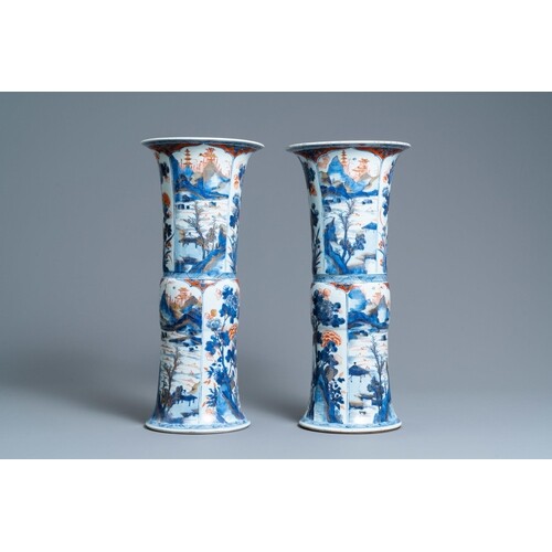 A pair of Chinese Imari-style 'gu' vases, KangxiDescription:...