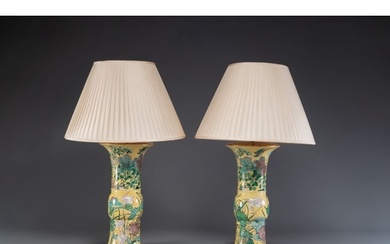A pair of Chinese verte biscuit 'gu' vases with gilt bronze ...