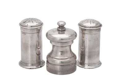 A pair of Edwardian silver cylindrical pepperettes by Haseler Brothers