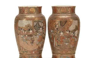 A pair of Japanese Satsuma baluster vases Meiji period, early 20th century...