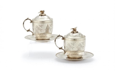 A pair of Ottoman silver parcel gilt sahlep cups, covers and stands