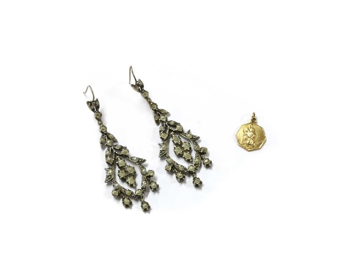 A pair of early 20th century silver paste set drop earrings