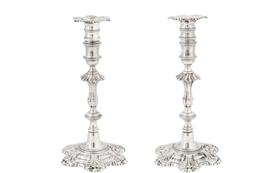 A pair of early George III Irish sterling silver candlesticks, Dublin circa 1760 James Warren (active 1752-89)