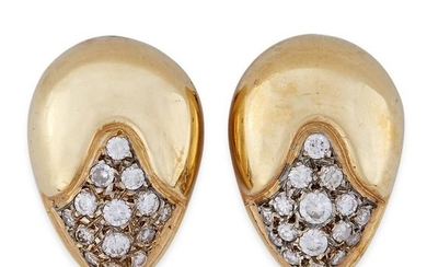 A pair of fourteen karat gold and diamond earrings