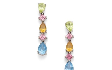 A pair of multi-gem pendent earrings