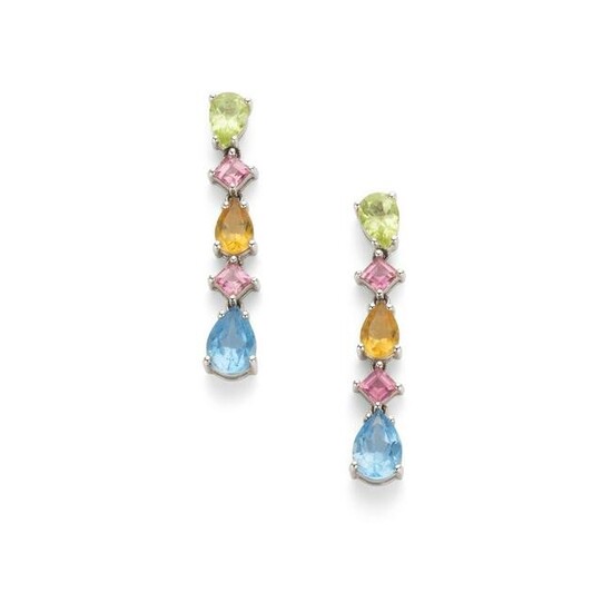 A pair of multi-gem pendent earrings