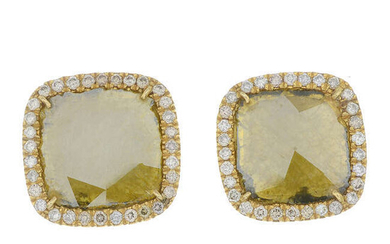A pair of rose-cut 'coloured' diamond and brilliant-cut diamond cluster earrings.