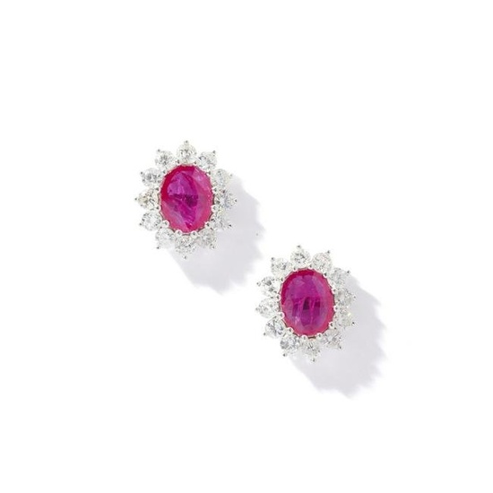 A pair of ruby and diamond earrings