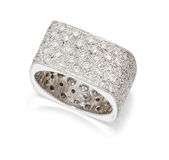 A pave diamond band ring, of square...