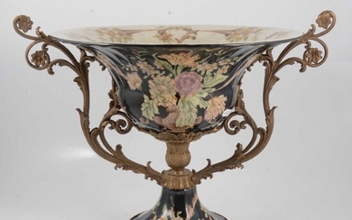 A pedestal bowl with metal mounts and a Doulton stoneware pedestal base.