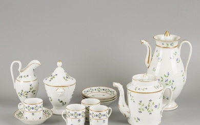 A porcelain coffee/tea set with cornflower decorations, France, early 19th century.