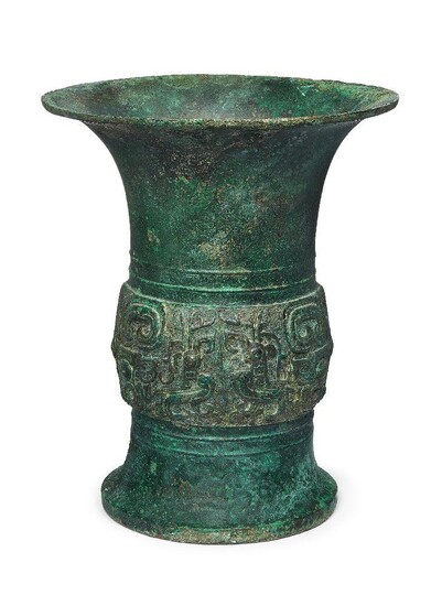 A rare Chinese archaic ritual bronze wine vessel, Zun, Fu...