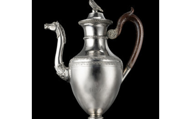 A silver coffee pot, ciphered "AS". Naples, 19th century. Undeciphered silversmith (g 650) (cm 30) (defects)