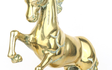 A stunning brass figure of a rearing horse screwed on...