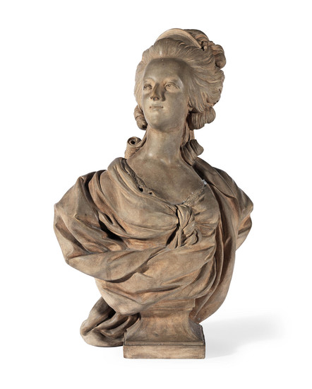 A terracotta bust of Marie Antoinette after the model by Lecomte
