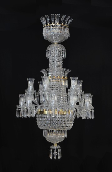 A very large and impressive Waterford bespoke cut and moulded glass eighteen light waterfall and bag chandelier