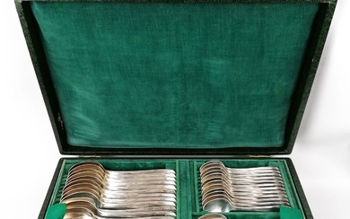 ALFENIDE, Ménagère en métal argenté, modèle Art Déco, comprenant : - 12 fourchettes - 12...