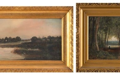 AMERICAN SCHOOL (Early 20th Century,), Two landscapes., Oils on board, 5.5" x 10.5" and 5.5" x 7.5".