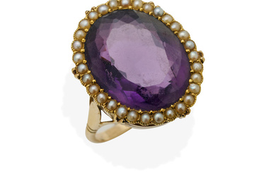 AMETHYST AND SEED PEARL RING