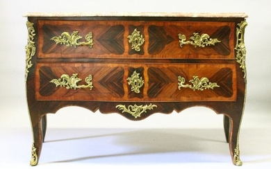 AN 18TH CENTURY LOUIS XV KINGWOOD AND MARBLE COMMODE