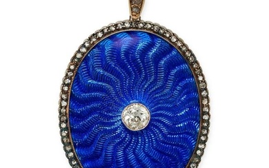 AN ANTIQUE DIAMOND AND ENAMEL LOCKET PENDANT in yellow gold, the oval body set to the centre with an