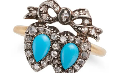 AN ANTIQUE TURQUOISE AND DIAMOND SWEETHEART RING i ...