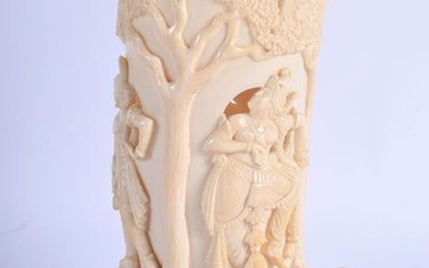 AN EARLY 20TH CENTUIRY INDIAN IVORY VASE, converted to
