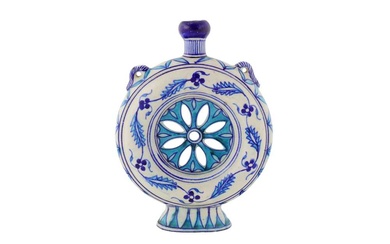 AN EARLY 20TH CENTURY NORTH INDIAN MULTAN GLAZED MOON FLASK