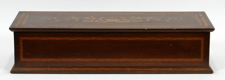ANTIQUE WOOD MARQUETRY INLAID BOX 19TH C.