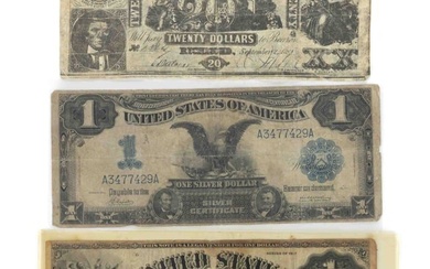 ASSORTED UNITED STATES OBSOLETE CURRENCY NOTES, LOT OF THREE