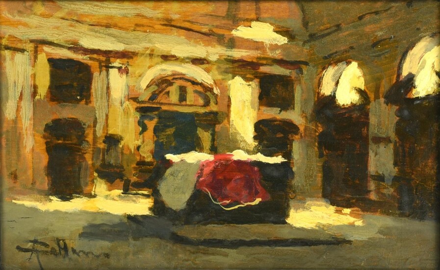 Achille Cattaneo (1872 - 1931) SAGRESTIA DI SAN MARCO olio su tavola, cm...
