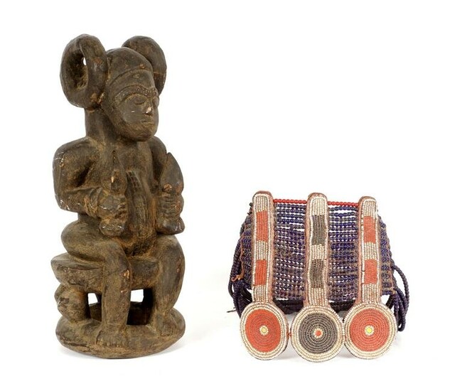 African Igbo Carved Figure & a Beaded Necklace