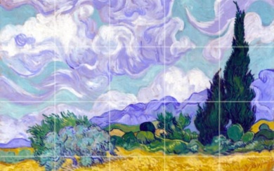 After Van Gogh, Wheat Field With Cypresses Ceramic Art Tile Mural