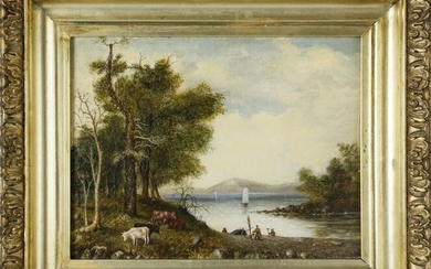 American School Oil on Canvas "River View", 19th c.