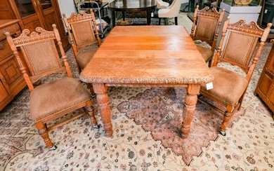 American oak antique square table w 4 chairs