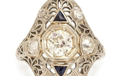 An Art Deco 18 Karat White Gold, Diamond and Synthetic
