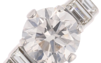 An Art Deco 2.5ct solitaire diamond ring, centrally claw set...