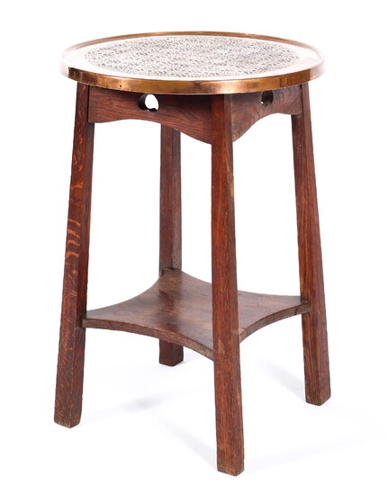 An Arts and Crafts Liberty style oak copper topped occasional table, circa 1890