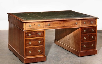 An English mahogany pedestal partners desk