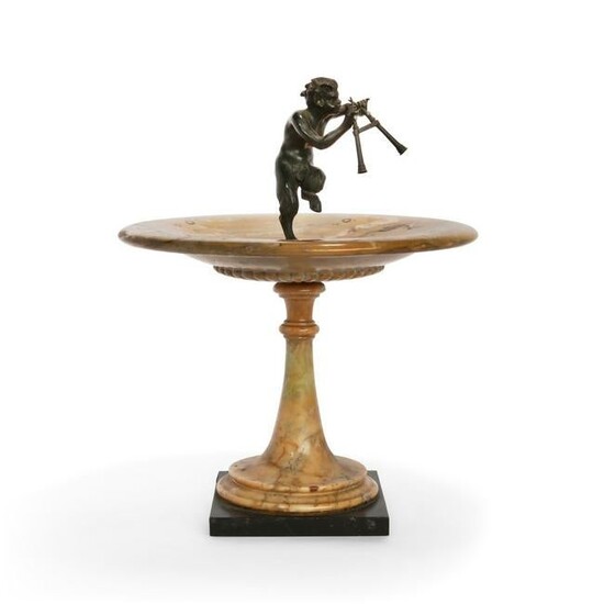 An Italian bronze mounted marble figural tazza