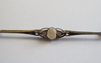 An Opal and Diamond Bar Brooch claw-set oval opal...