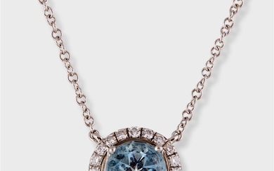 An aquamarine, diamond, and platinum pendant necklace, Tiffany &...
